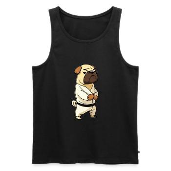 Cute Pug Dog Knows Karate Cartoon Illustration - Men's Premium Organic Tank Top - black - Front - AI Model Male 178 light (178cm)
