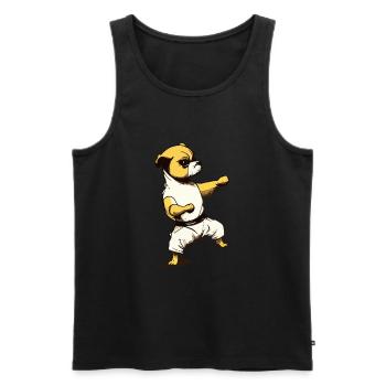 Cute Funny Dog Knows Karate Cartoon Illustration - Men's Premium Organic Tank Top - black - Front - AI Model Male 178 light (178cm)