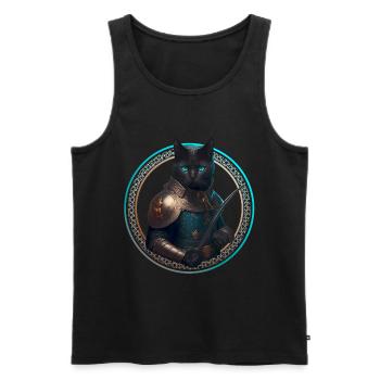 schwarze Ritter Katze mit Rüstung und Schwert - Männer Premium Bio Tank Top - Schwarz - Vorne - AI Model Male 178 light (178cm)