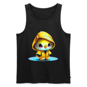 Raincoat wearing chick in puddle - Men's Premium Organic Tank Top - black - Front - Michal (187cm)