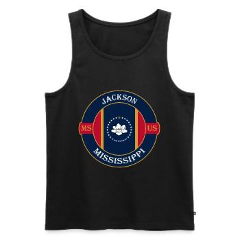 Jackson Mississippi Flag USA Travel Souvenir Badge - Débardeur bio Premium Homme - noir - Devant - AI Model Male 178 light (178cm)