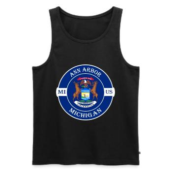 Ann Arbor Michigan Flag USA Travel Souvenir Badge - Men's Premium Organic Tank Top - black - Front - AI Model Male 178 light (178cm)