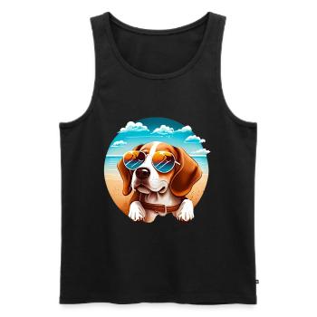 Beagle mit Sonnenbrille am Strand - Männer Premium Bio Tank Top - Schwarz - Vorne - AI Model Male 178 light (178cm)