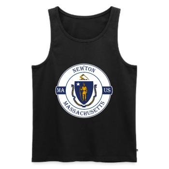 Newton Massachusetts Flag USA Souvenir Badge - Men's Premium Organic Tank Top - black - Front - AI Model Male 178 light (178cm)