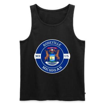 Roseville Michigan drapeau USA voyage Souvenir Badge - Débardeur bio Premium Homme - noir - Devant - Michal (187cm)