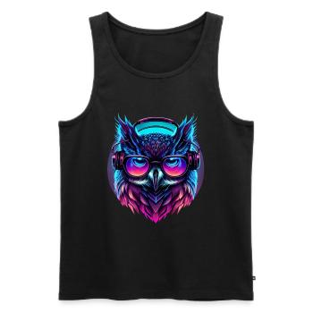 Electronic Music Retrowave Synthwave Outrun Owl - Men's Premium Organic Tank Top - black - Front - AI Model Male 178 light (178cm)