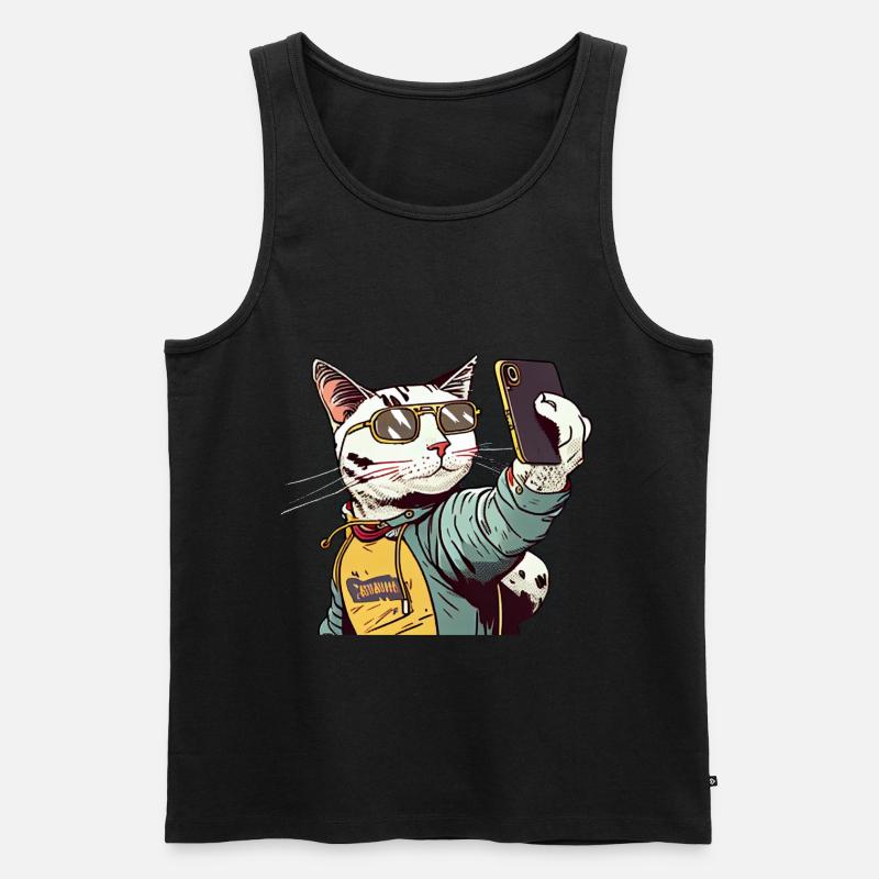 Comic Katze Selfie - Männer Premium Bio Tank Top - Schwarz