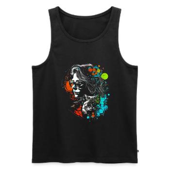 Catlady Katzenfrau im coolen Retro Style - Männer Premium Bio Tank Top - Schwarz - Vorne - AI Model Male 178 light (178cm)