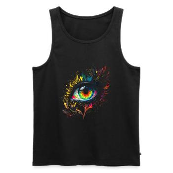 Œil psychédélique avec des détails colorés à l’aérographe - Débardeur bio Premium Homme - noir - Devant - AI Model Male 178 light (178cm)