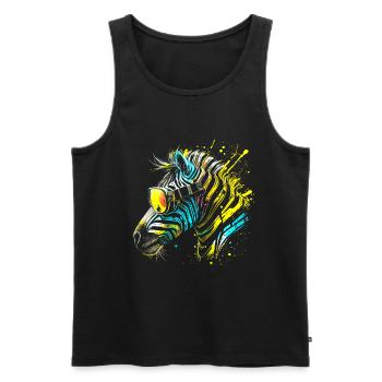 Buntes Zebra mit Sonnenbrille Graffiti Airbrush - Männer Premium Bio Tank Top - Schwarz - Vorne - AI Model Male 178 light (178cm)