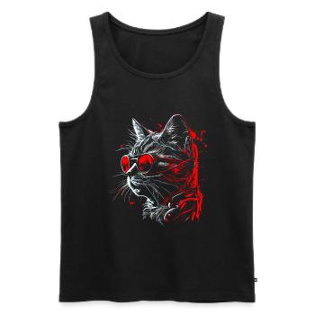 Coole futuristische Steampunk Katze, rote Brille - Männer Premium Bio Tank Top - Schwarz - Vorne - AI Model Male 178 light (178cm)