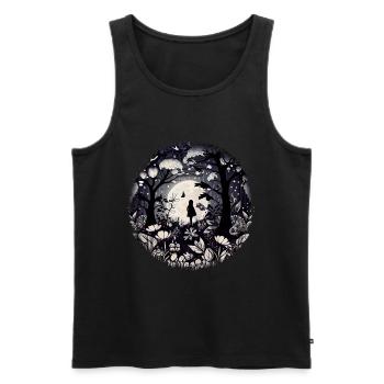 Fille dans une forêt de conte de fées mystique avec des fleurs - Débardeur bio Premium Homme - noir - Devant - AI Model Male 178 light (178cm)