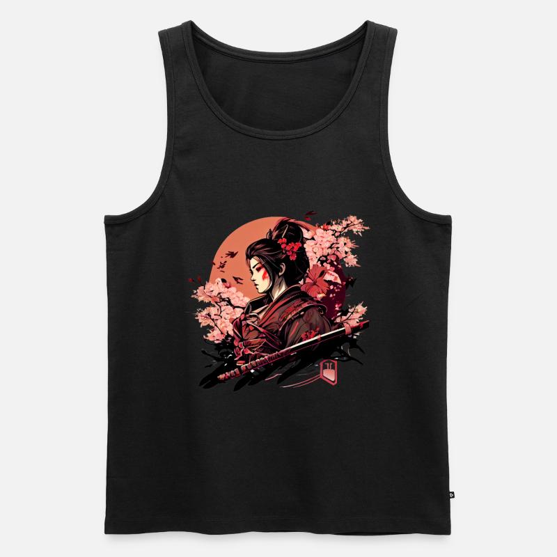 Wunderschöne Kriegerin mit Kirschblüten Sakura - Männer Premium Bio Tank Top - Schwarz