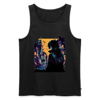 Surreal Japanese Comic City - Street Art - Débardeur bio Premium Homme - noir - Devant - AI Model Male 178 light (178cm)