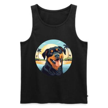 Rottweiler dog on the beach - Men's Premium Organic Tank Top - black - Front - AI Model Male 178 light (178cm)