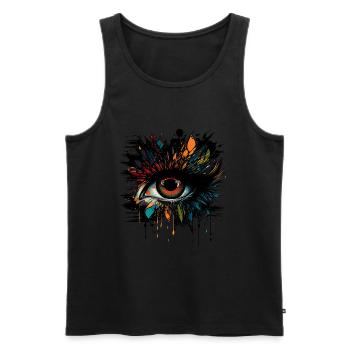 Œil psychédélique avec des détails colorés à l’aérographe - Débardeur bio Premium Homme - noir - Devant - AI Model Male 178 light (178cm)