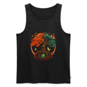 Mythischer Yggdrasil der Weltenbaum grün, orange - Männer Premium Bio Tank Top - Schwarz - Vorne - AI Model Male 178 light (178cm)