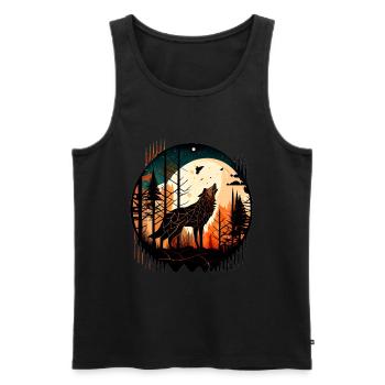 Wolf der Vollmond anheult mit im Wald mit Muster - Männer Premium Bio Tank Top - Schwarz - Vorne - AI Model Male 178 light (178cm)