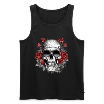 Cooler Hipster Totenkopf mit Brille und Rosen - Männer Premium Bio Tank Top - Schwarz - Vorne - AI Model Male 178 light (178cm)