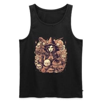 Belle sorcière sombre avec chapeau et crâne - Débardeur bio Premium Homme - noir - Devant - Michal (187cm)
