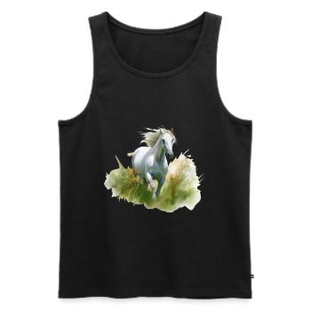 Realistisches Gemälde im Stil des weißen Pferdes auf einer Wiese - Männer Premium Bio Tank Top - Schwarz - Vorne - Michal (187cm)