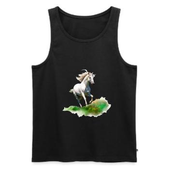 Realistisches Gemälde im Stil des weißen Pferdes auf einer Wiese - Männer Premium Bio Tank Top - Schwarz - Vorne - Michal (187cm)