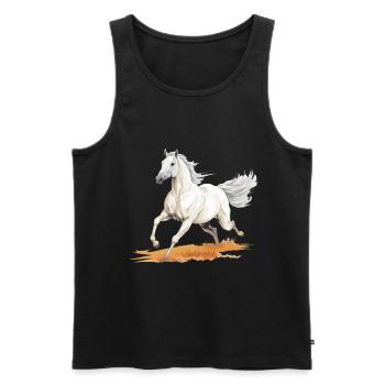 Realistisches Gemälde im Stil des weißen Pferdes auf einer Wiese - Männer Premium Bio Tank Top - Schwarz - Vorne - Michal (187cm)