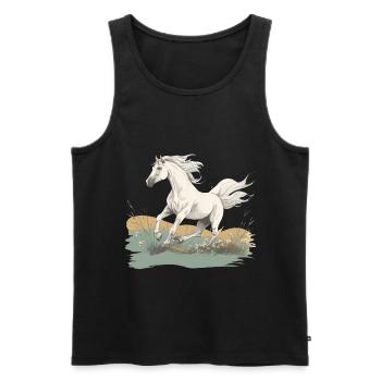 Realistisches Gemälde im Stil des weißen Pferdes auf einer Wiese - Männer Premium Bio Tank Top - Schwarz - Vorne - Michal (187cm)