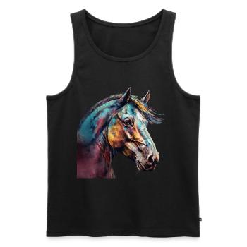 Idée passion chevaux cavalière aquarelle splash - Débardeur bio Premium Homme - noir - Devant - AI Model Male 178 light (178cm)