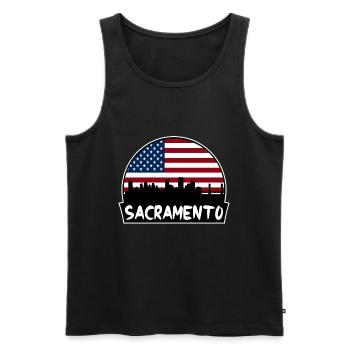 Sacramento Californie États-Unis Flag Skyline Silhouette - Débardeur bio Premium Homme - noir - Devant - AI Model Male 178 light (178cm)