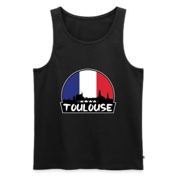 Toulouse France Flag Skyline Silhouette Voyage - Débardeur bio Premium Homme - noir - Devant - Michal (187cm)