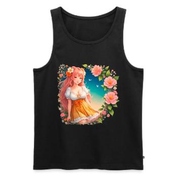Anime Manga Kpop Girl in Garden - Men's Premium Organic Tank Top - black - Front - Michal (187cm)