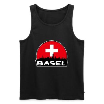 Bâle Suisse Flag Skyline Silhouette Voyage - Débardeur bio Premium Homme - noir - Devant - AI Model Male 178 light (178cm)