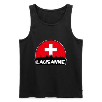 Lausanne Suisse Flag Skyline Silhouette Trave - Débardeur bio Premium Homme - noir - Devant - Michal (187cm)