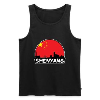 Shenyang Chine Flag Skyline Silhouette Voyage - Débardeur bio Premium Homme - noir - Devant - Michal (187cm)