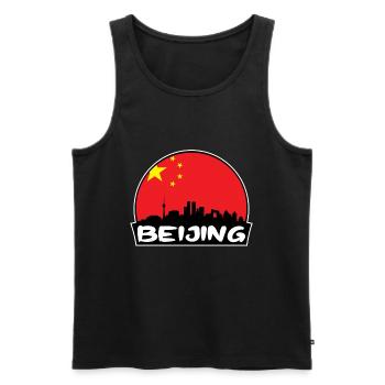 Beijing China Flag Skyline Silhouette Voyage - Débardeur bio Premium Homme - noir - Devant - AI Model Male 178 light (178cm)