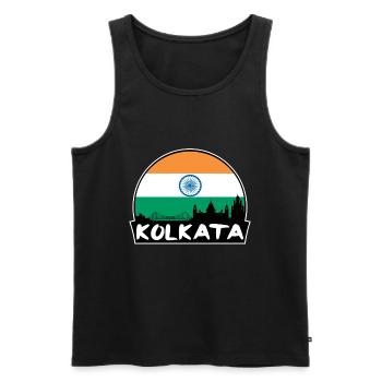Kolkata Inde drapeau Skyline Silhouette Voyage - Débardeur bio Premium Homme - noir - Devant - AI Model Male 178 light (178cm)