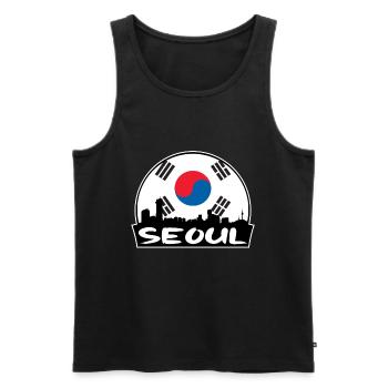 Séoul Corée du Sud Drapeau Skyline Silhouette Voyage - Débardeur bio Premium Homme - noir - Devant - Michal (187cm)
