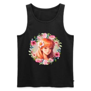 Anime Manga Kpop Girl in Garden - Männer Premium Bio Tank Top - Schwarz - Vorne - AI Model Male 178 light (178cm)