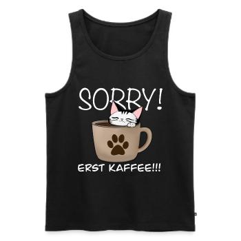 Sorry erst kaffe Katze - Männer Premium Bio Tank Top - Schwarz - Vorne - Michal (187cm)