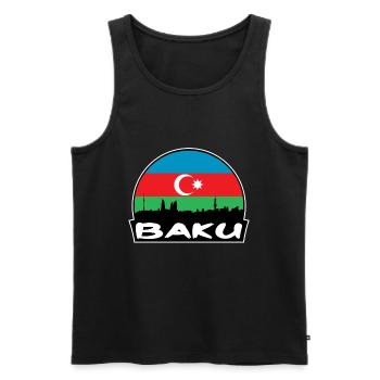 Bakou, Azerbaïdjan, drapeau, Skyline, silhouette, voyage - Débardeur bio Premium Homme - noir - Devant - Michal (187cm)