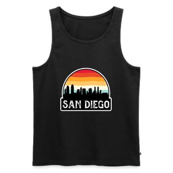 San Diego, Californie, États-Unis, Drapeau, Skyline, Souve de voyage - Débardeur bio Premium Homme - noir - Devant - Michal (187cm)