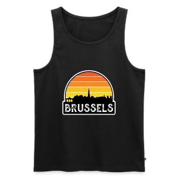 Brussels Belgium Flag Skyline Travel Souvenir - Men's Premium Organic Tank Top - black - Front - AI Model Male 178 light (178cm)