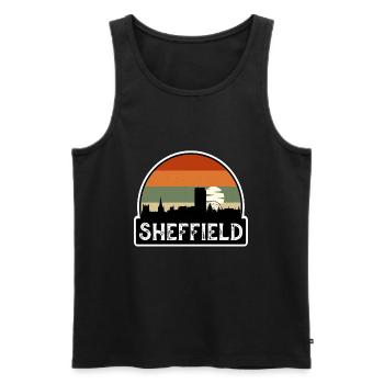 Sheffield England Flag Skyline Travel Souvenir - Men's Premium Organic Tank Top - black - Front - AI Model Male 178 light (178cm)