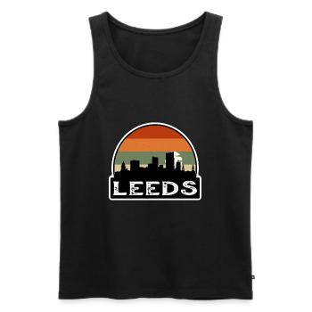 Leeds England Flag Skyline Travel Souvenir - Men's Premium Organic Tank Top - black - Front - AI Model Male 178 light (178cm)
