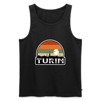Turin Italy Flag Skyline Travel Souvenir - Men's Premium Organic Tank Top - black - Front - Michal (187cm)