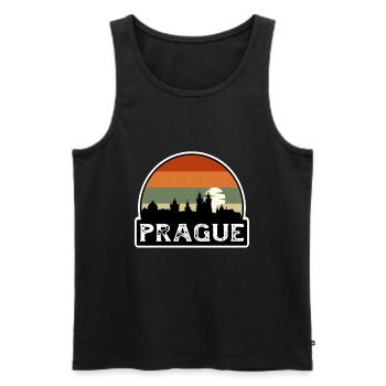 Prague Czechia Flag Skyline Travel Souvenir - Men's Premium Organic Tank Top - black - Front - AI Model Male 178 light (178cm)