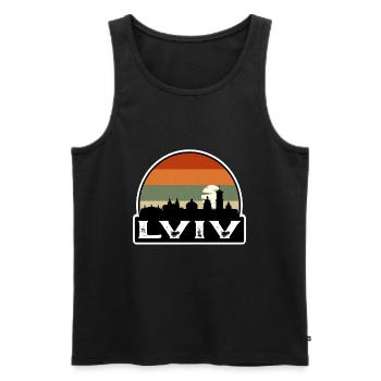 Lviv Ukraine Flag Skyline Travel Souvenir - Men's Premium Organic Tank Top - black - Front - Michal (187cm)
