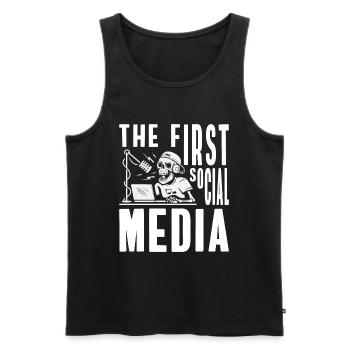 Moderator Announcement Job - Men's Premium Organic Tank Top - black - Front - AI Model Male 178 light (178cm)