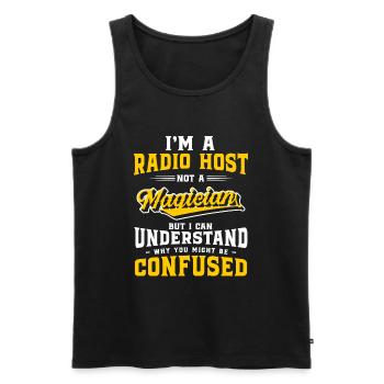 Radio Announcement - Men's Premium Organic Tank Top - black - Front - AI Model Male 178 light (178cm)